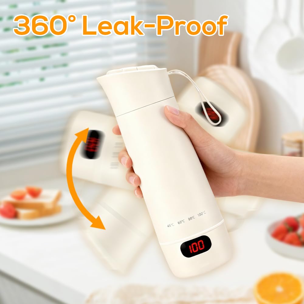 Wxeadu 4 in 1 Mini Bouilloire Electrique, 400ML Réglable Bouilloire de Voyage, 4 Témpérature Contrôle Tactile Petite Bouilloire Electrique, Chauffe Eau Portable pour Thé Lait Café Arrêt Automatique
