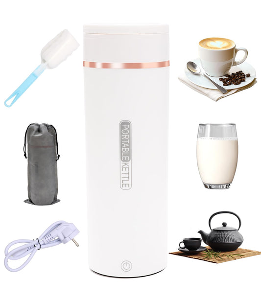 Nuxory 500ML Mini Bouilloire portable Electrique de Voyage, 6 Temperatures Bouilloire Electrique, Acier inoxydable 304 avec Brosses et sacs, Tasse de Chauffage Rapide pour Thé Lait Café Arrêt Automati