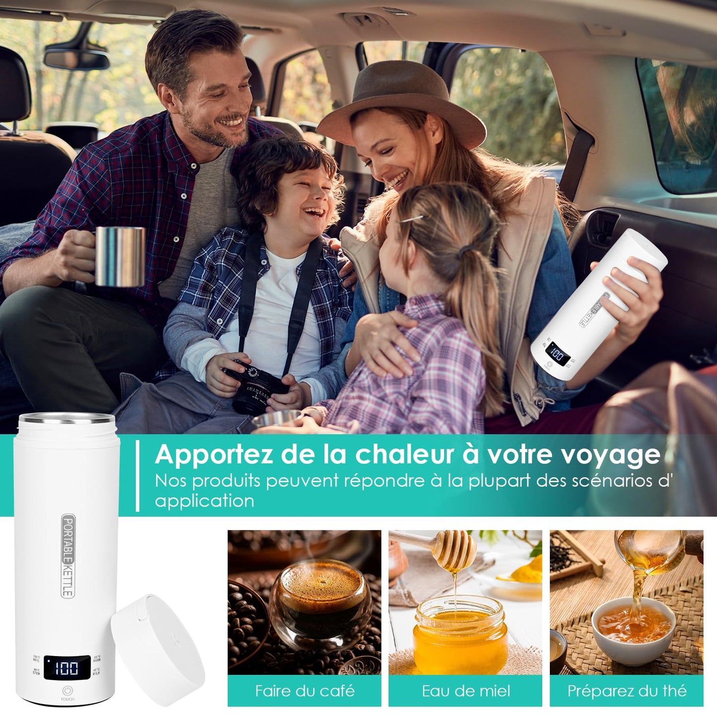 Dreamhigh® Bouilloire de Voyage, 500ml Mini Bouilloire Electrique, 96 W Petite Bouilloire Electrique, Chauffe Eau Portable pour Café, Lait, Thé Voiture (12V)
