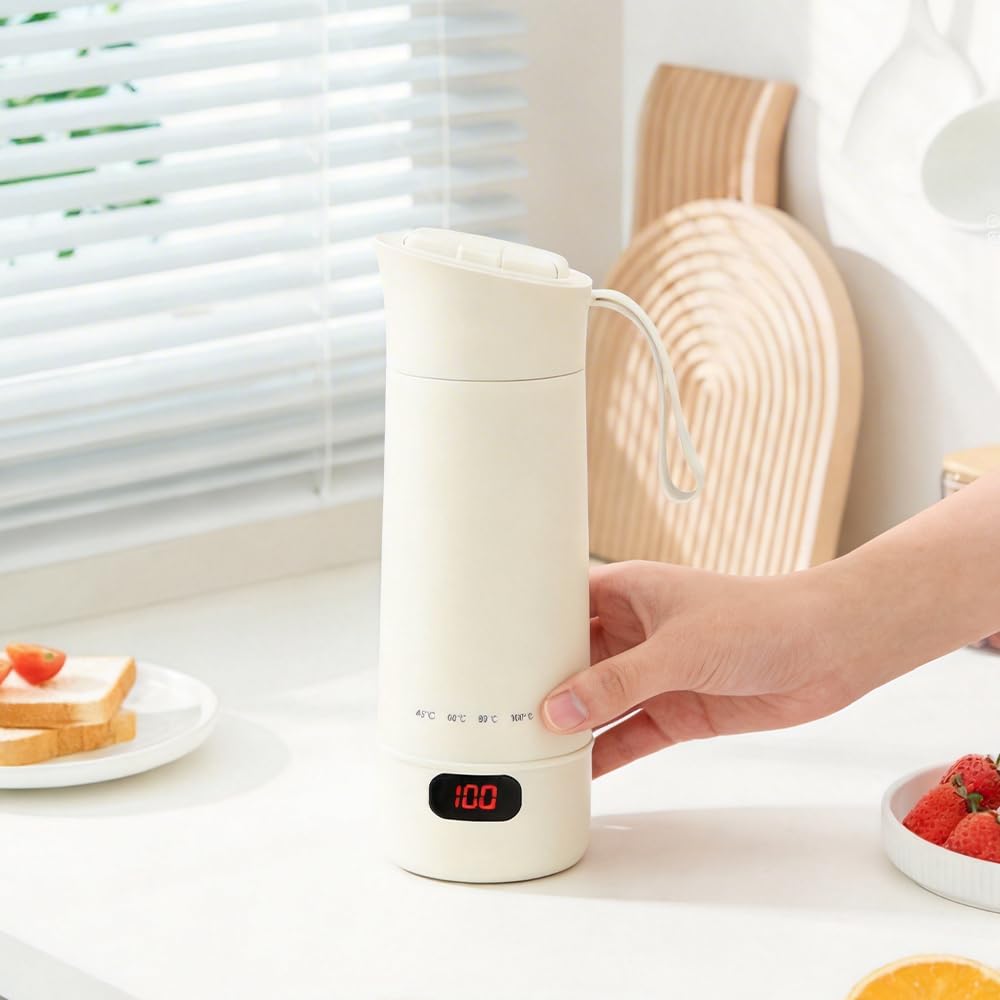 Wxeadu 4 in 1 Mini Bouilloire Electrique, 400ML Réglable Bouilloire de Voyage, 4 Témpérature Contrôle Tactile Petite Bouilloire Electrique, Chauffe Eau Portable pour Thé Lait Café Arrêt Automatique