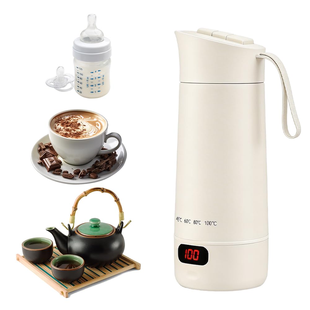 Wxeadu 4 in 1 Mini Bouilloire Electrique, 400ML Réglable Bouilloire de Voyage, 4 Témpérature Contrôle Tactile Petite Bouilloire Electrique, Chauffe Eau Portable pour Thé Lait Café Arrêt Automatique