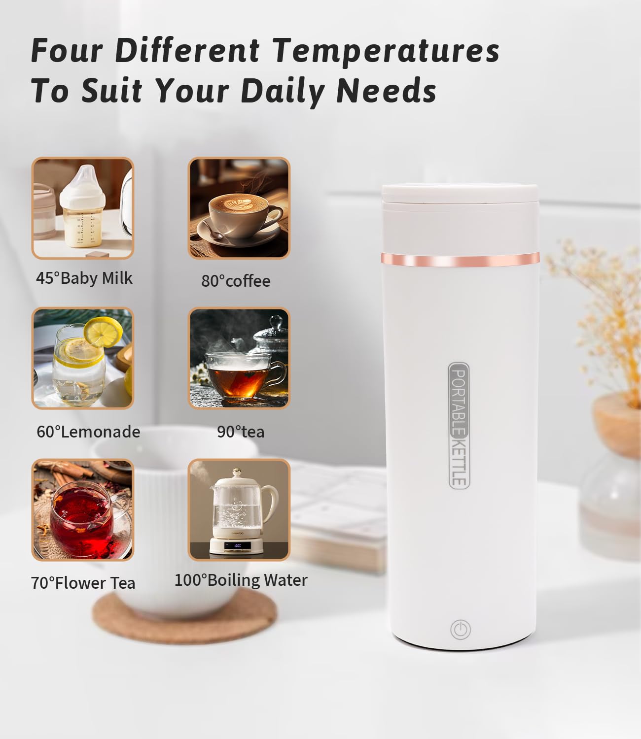 Nuxory 500ML Mini Bouilloire portable Electrique de Voyage, 6 Temperatures Bouilloire Electrique, Acier inoxydable 304 avec Brosses et sacs, Tasse de Chauffage Rapide pour Thé Lait Café Arrêt Automati