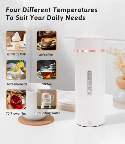 Nuxory 500ML Mini Bouilloire portable Electrique de Voyage, 6 Temperatures Bouilloire Electrique, Acier inoxydable 304 avec Brosses et sacs, Tasse de Chauffage Rapide pour Thé Lait Café Arrêt Automati