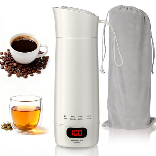 Mini Bouilloire électrique Portable 400 ML, 3 en 1 Bouilloire de Voyage avec 4 Niveaux de Réglage de la Température, Doublure en Acier Inoxydable 304, Protection Contre les Brûlures à Sec