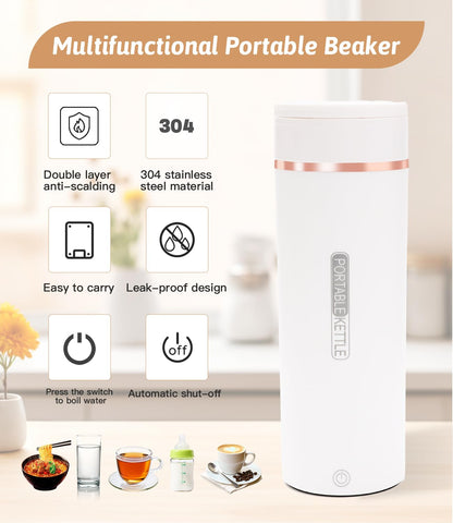 Nuxory 500ML Mini Bouilloire portable Electrique de Voyage, 6 Temperatures Bouilloire Electrique, Acier inoxydable 304 avec Brosses et sacs, Tasse de Chauffage Rapide pour Thé Lait Café Arrêt Automati
