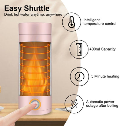 mizikuu Bouilloire électrique de Voyage, 3 en 1 Mini Bouilloire 400ml Bouilloire Portable de Voyage Acier Inoxydable 300W 5 Minutes de Cuisson Rapide Mug Chauffant pour Lait Café Thé, Rose