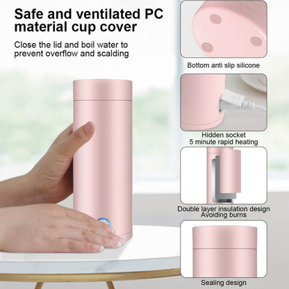 mizikuu Bouilloire électrique de Voyage, 3 en 1 Mini Bouilloire 400ml Bouilloire Portable de Voyage Acier Inoxydable 300W 5 Minutes de Cuisson Rapide Mug Chauffant pour Lait Café Thé, Rose