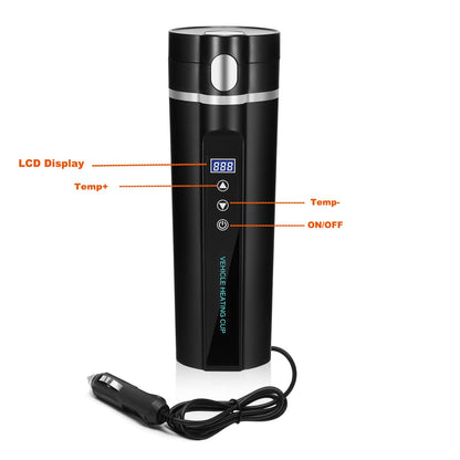 ONEVER Bouilloire électrique de voyage 24 V/12 V pour voiture/camion, 450 ml, tasse à eau chauffante avec écran LCD, contrôle de la température, tasse à café portable, noir