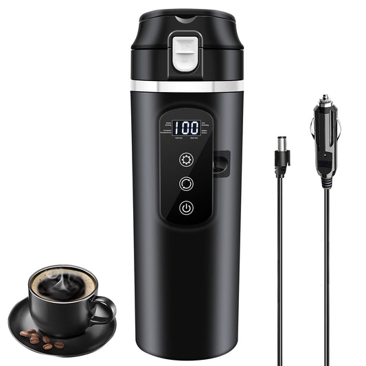 Bouilloire électrique de voyage DC 12 V/24 V, tasse chauffante de voiture de 400 ml avec couvercle anti-déversement, anti-fuite, doublure en acier inoxydable 304, tasse à café portable, tasse à thé
