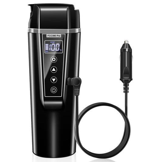 GRACEALL Bouilloire de Voyage de Voiture 12v 24v avec Prise de Voiture, Bouilloire électrique de Voyage Portable pour Voitures, Camions, Taxis, 450 ml Acier Inoxydable 304