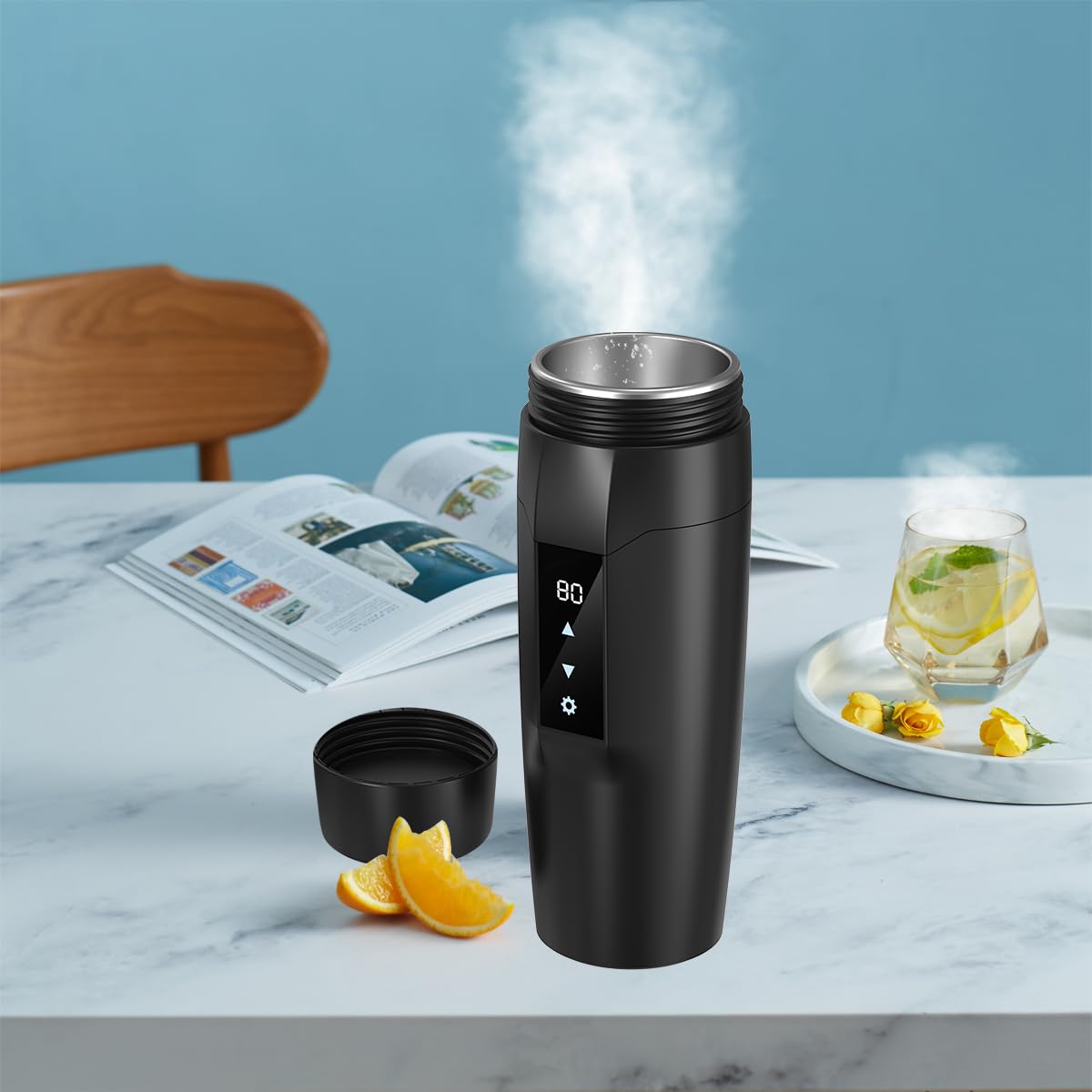 Bouilloire électrique portable, 350 ml 3 en 1 Mini Mug de voyage avec doublure en acier inoxydable 304, 40~100℃ réglable, 300W tasse d'ébullition rapide, étanche, protection contre les brûlures à sec