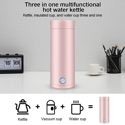 mizikuu Bouilloire électrique de Voyage, 3 en 1 Mini Bouilloire 400ml Bouilloire Portable de Voyage Acier Inoxydable 300W 5 Minutes de Cuisson Rapide Mug Chauffant pour Lait Café Thé, Rose