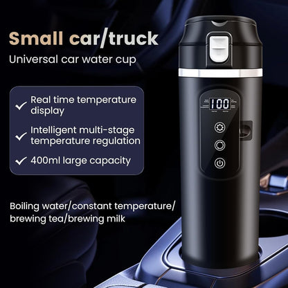 Bouilloire électrique de voyage DC 12 V/24 V, tasse chauffante de voiture de 400 ml avec couvercle anti-déversement, anti-fuite, doublure en acier inoxydable 304, tasse à café portable, tasse à thé