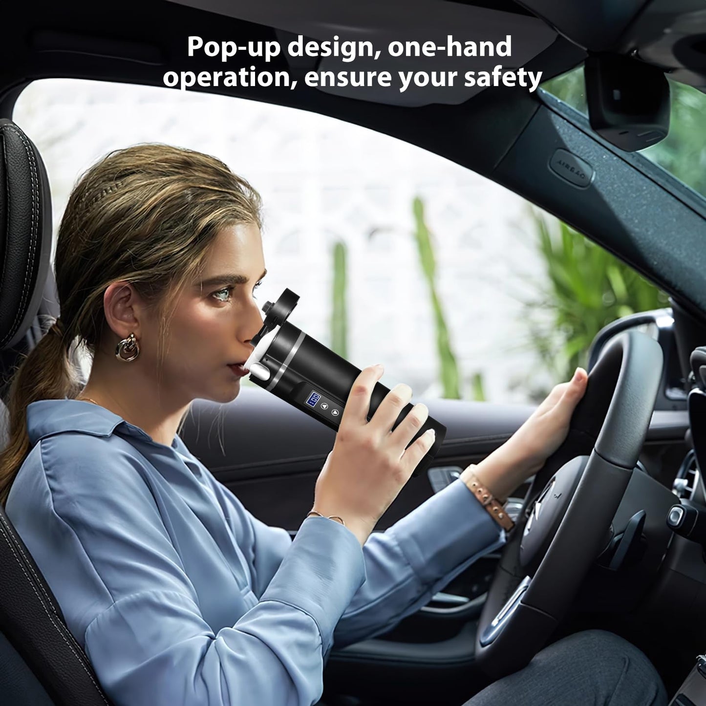 ONEVER Bouilloire électrique de voyage 24 V/12 V pour voiture/camion, 450 ml, tasse à eau chauffante avec écran LCD, contrôle de la température, tasse à café portable, noir