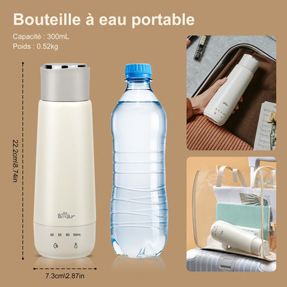 Bear 300 ml 4 Temperatures Bouilloire Electrique 3 en 1 Bouilloire Electrique de Voyage Doublure en Acier Inoxydable Double 304 Petite Tasse de Chauffage Rapide Portative