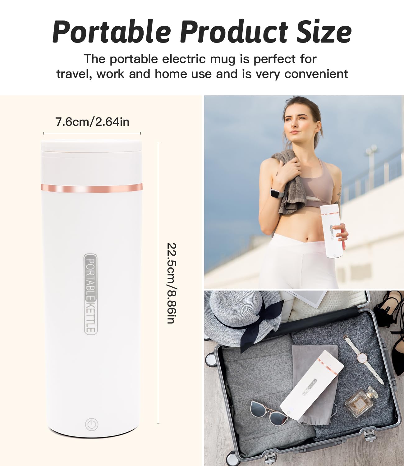 Nuxory 500ML Mini Bouilloire portable Electrique de Voyage, 6 Temperatures Bouilloire Electrique, Acier inoxydable 304 avec Brosses et sacs, Tasse de Chauffage Rapide pour Thé Lait Café Arrêt Automati