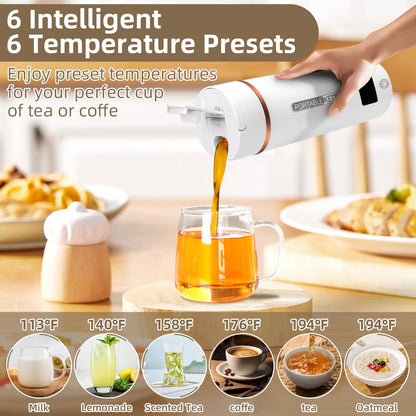 Mini Bouilloire Electrique de Voyage, 400ML Bouilloire Portable de Voyage Avec 6 Réglages de Température, chauffage automatiquement arrêté, avec Inoxydable 316 pour thé, café, lait de bébé