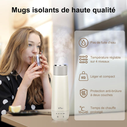 Bear 300 ml 4 Temperatures Bouilloire Electrique 3 en 1 Bouilloire Electrique de Voyage Doublure en Acier Inoxydable Double 304 Petite Tasse de Chauffage Rapide Portative