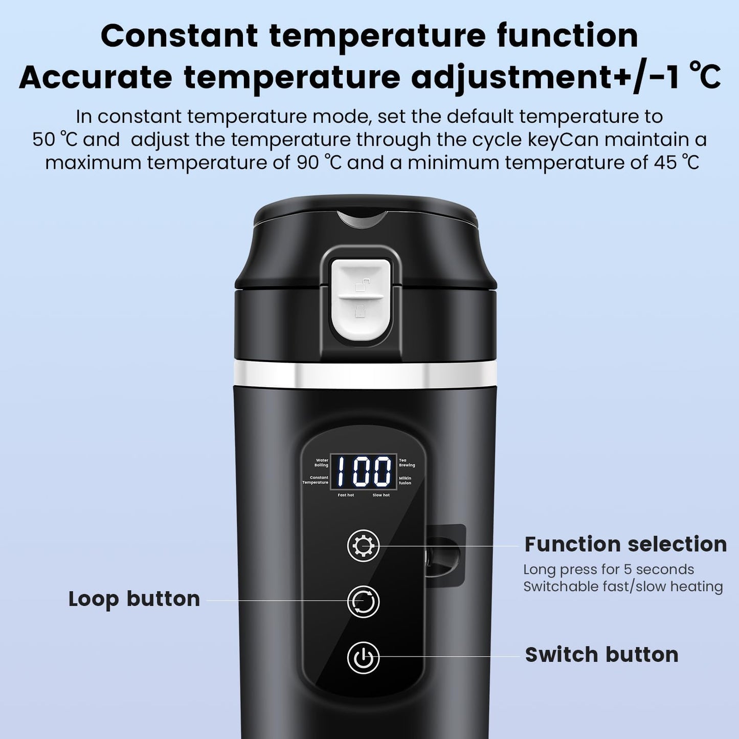 Bouilloire électrique de voyage DC 12 V/24 V, tasse chauffante de voiture de 400 ml avec couvercle anti-déversement, anti-fuite, doublure en acier inoxydable 304, tasse à café portable, tasse à thé