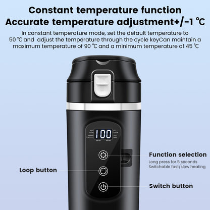 Bouilloire électrique de voyage DC 12 V/24 V, tasse chauffante de voiture de 400 ml avec couvercle anti-déversement, anti-fuite, doublure en acier inoxydable 304, tasse à café portable, tasse à thé