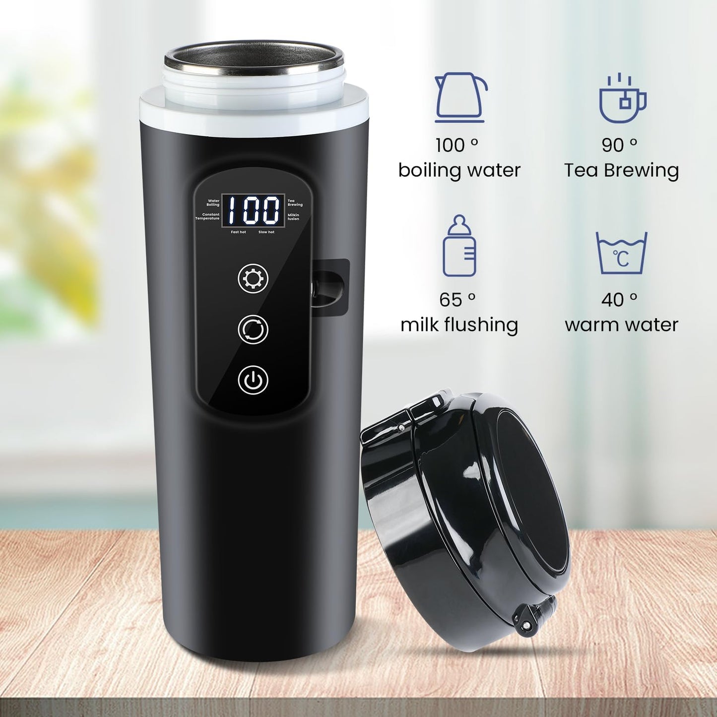 Bouilloire électrique de voyage DC 12 V/24 V, tasse chauffante de voiture de 400 ml avec couvercle anti-déversement, anti-fuite, doublure en acier inoxydable 304, tasse à café portable, tasse à thé
