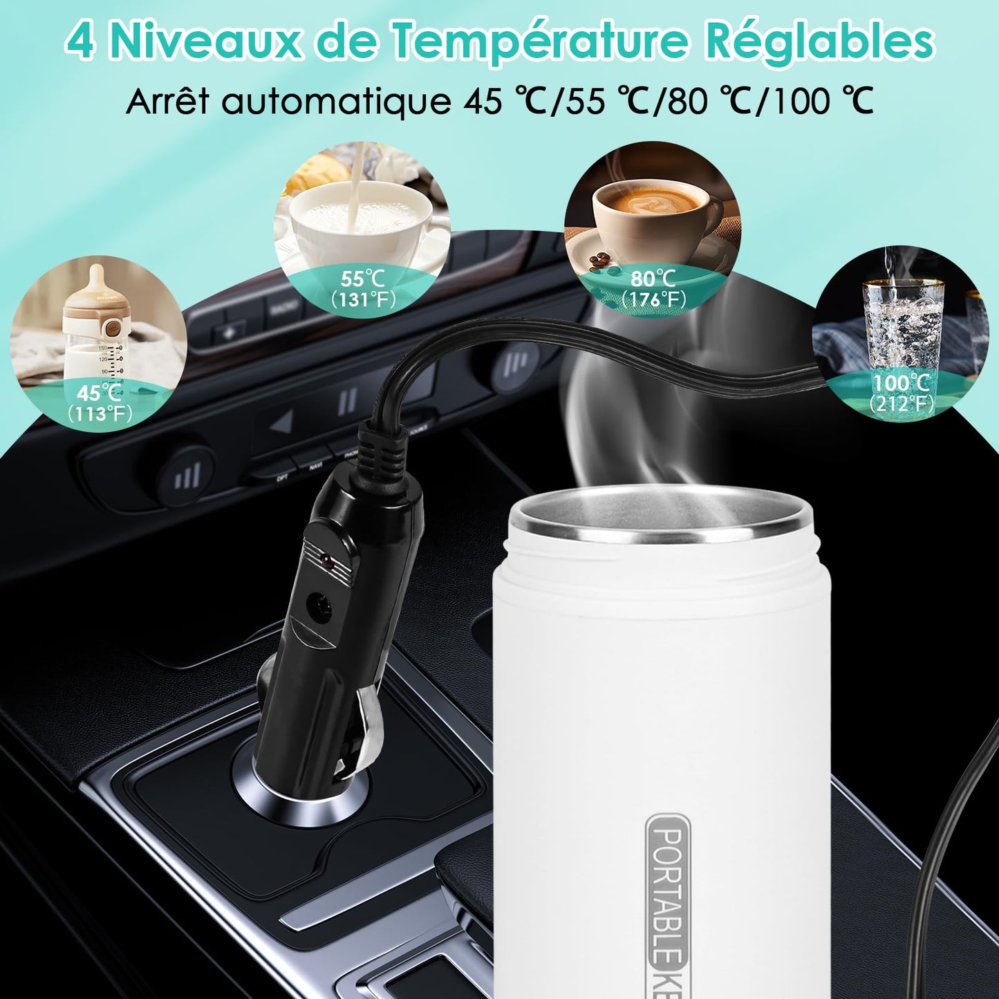 Dreamhigh® Bouilloire de Voyage, 500ml Mini Bouilloire Electrique, 96 W Petite Bouilloire Electrique, Chauffe Eau Portable pour Café, Lait, Thé Voiture (12V)