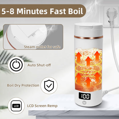 Mini Bouilloire Electrique de Voyage, 400ML Bouilloire Portable de Voyage Avec 6 Réglages de Température, chauffage automatiquement arrêté, avec Inoxydable 316 pour thé, café, lait de bébé