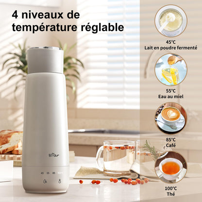 Bear 300 ml 4 Temperatures Bouilloire Electrique 3 en 1 Bouilloire Electrique de Voyage Doublure en Acier Inoxydable Double 304 Petite Tasse de Chauffage Rapide Portative