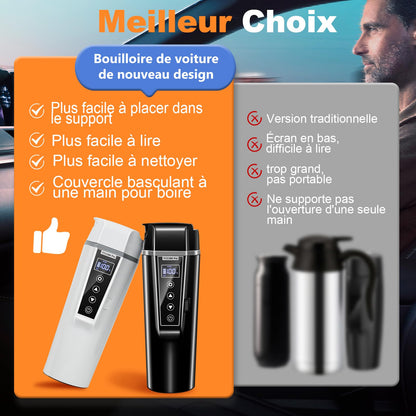 GRACEALL Bouilloire de Voyage de Voiture 12v 24v avec Prise de Voiture, Bouilloire électrique de Voyage Portable pour Voitures, Camions, Taxis, 450 ml Acier Inoxydable 304