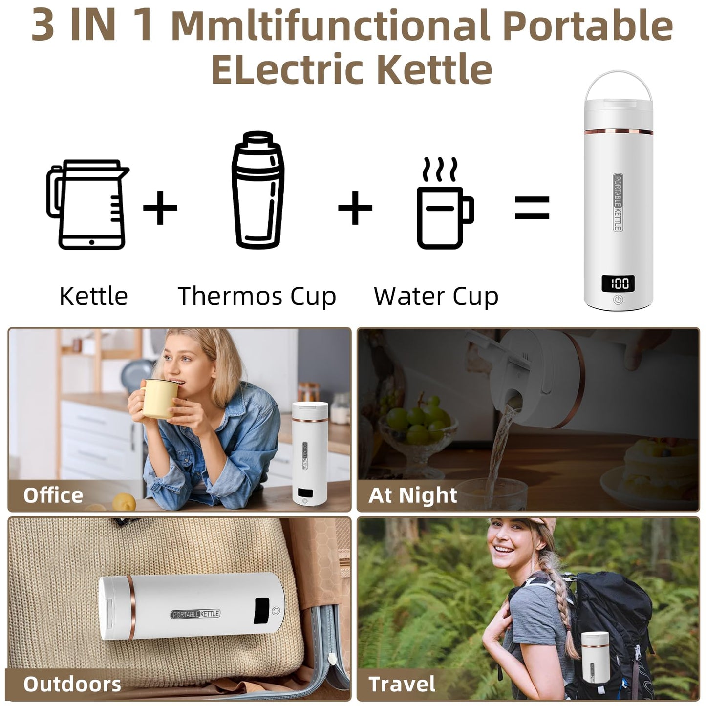 Mini Bouilloire Electrique de Voyage, 400ML Bouilloire Portable de Voyage Avec 6 Réglages de Température, chauffage automatiquement arrêté, avec Inoxydable 316 pour thé, café, lait de bébé