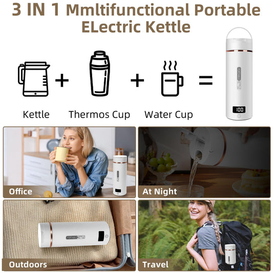 Mini Bouilloire Electrique de Voyage, 400ML Bouilloire Portable de Voyage Avec 6 Réglages de Température, chauffage automatiquement arrêté, avec Inoxydable 316 pour thé, café, lait de bébé