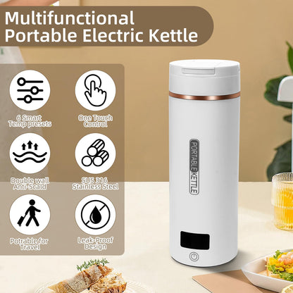 Mini Bouilloire Electrique de Voyage, 400ML Bouilloire Portable de Voyage Avec 6 Réglages de Température, chauffage automatiquement arrêté, avec Inoxydable 316 pour thé, café, lait de bébé