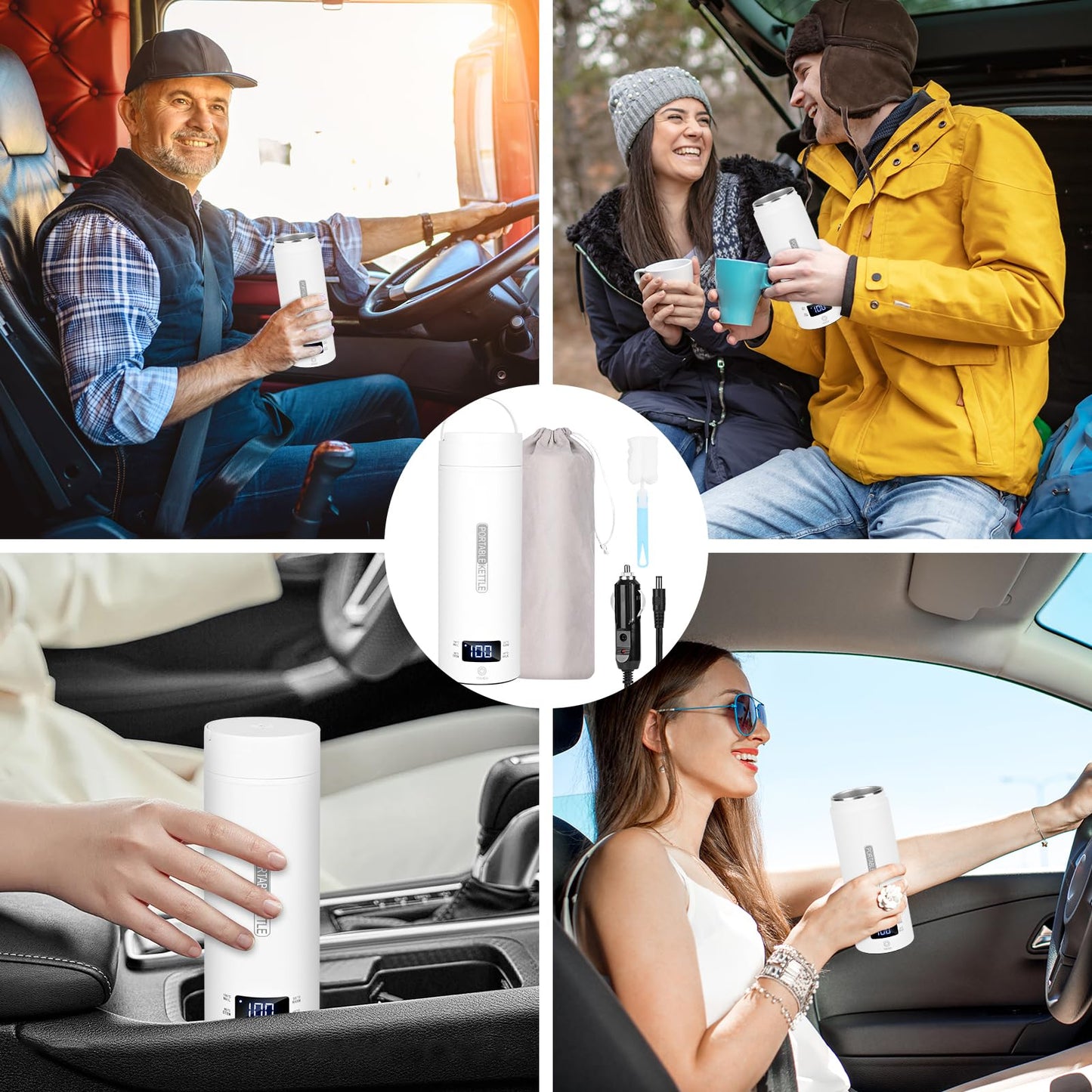Dreamhigh® Bouilloire de Voyage, 500ml Mini Bouilloire Electrique, 96 W Petite Bouilloire Electrique, Chauffe Eau Portable pour Café, Lait, Thé Voiture (12V)
