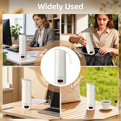 Mini Bouilloire électrique Portable 400 ML, 3 en 1 Bouilloire de Voyage avec 4 Niveaux de Réglage de la Température, Doublure en Acier Inoxydable 304, Protection Contre les Brûlures à Sec